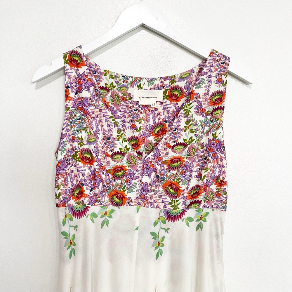 BOGO! Anthropologie Analise Floral Midi Dress Cream Size 2 - Picture 5 of 12